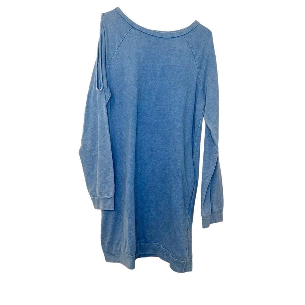 Umgee Cold Shoulder Crew Neck Cotton Blend Long Sleeve Blue Top Size Medium